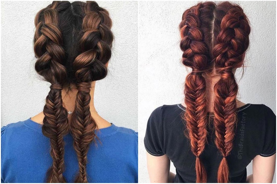   Combo de trenza holandesa y trenza de cola de pez |  12 peinados bastante largos para el otoño de 2019 |  Su belleza