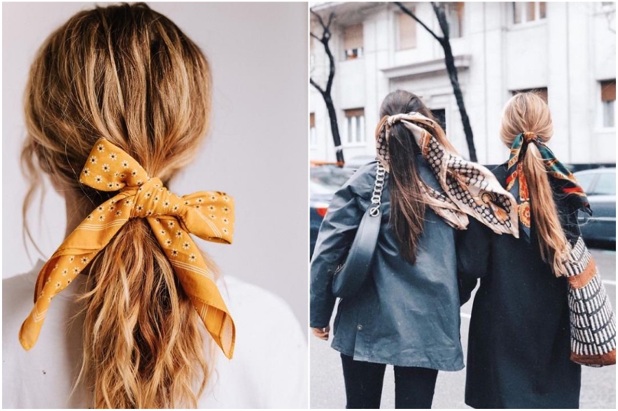 cola de caballo con una bufanda de pelo |  12 peinados bastante largos para el otoño de 2019 |  Su belleza