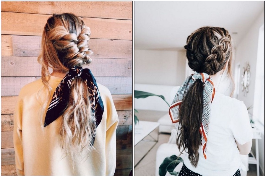 Trenzas holandesas con pañuelo para el pelo |  12 peinados bastante largos para el otoño de 2019 |  Su belleza