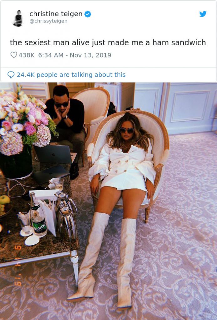 La respuesta de Chrissy Tiegen |  John Legend es nombrado el hombre vivo más sexy de 2019 y su esposa Chrissy Teigen se convierte en su troll más grande |  Su belleza