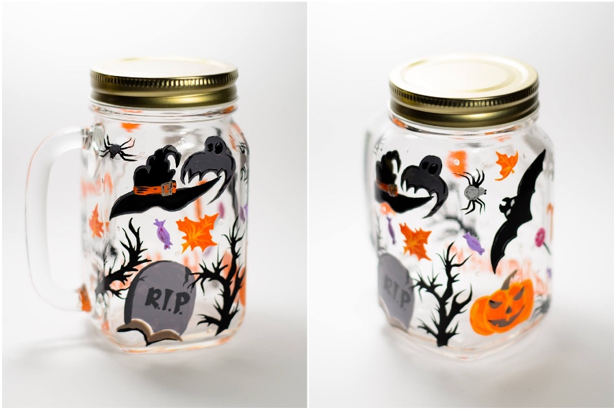 vibraciones de Halloween |  Tazas y teteras de vidrio pintadas a mano que te alegrarán el día |  Su belleza