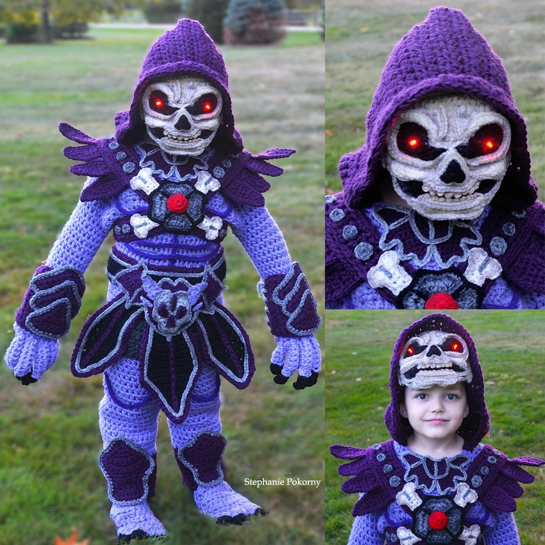 Skeletor de Masters of the Universe |  mamá teje disfraces de cultura pop increíblemente elaborados |  Su belleza