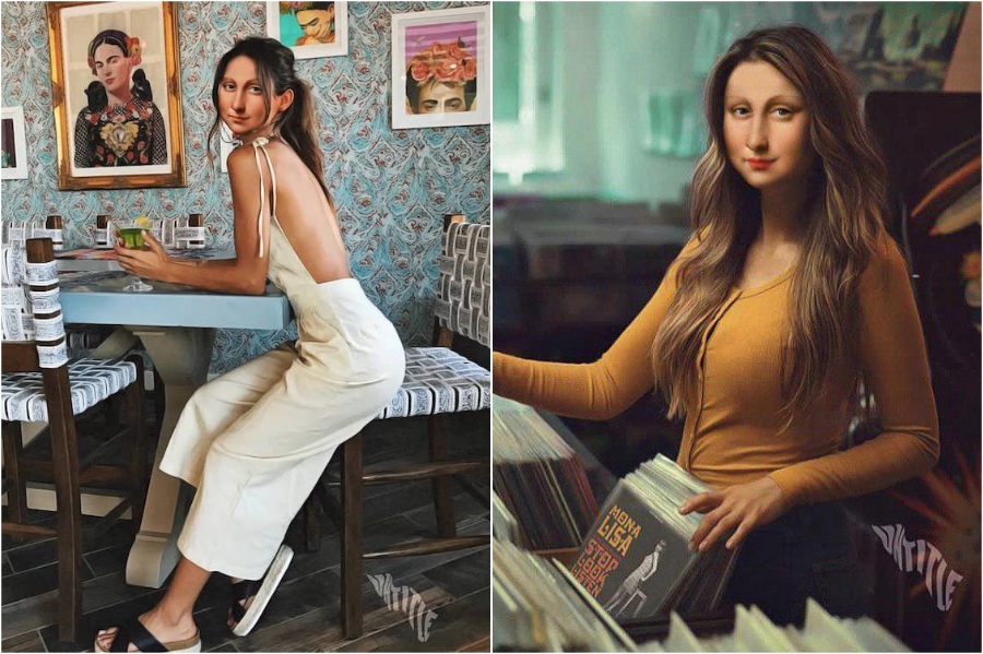 Mona Lisa en cafés instagrameables |  Mona Lisa reimaginada en el extracto del mundo moderno |  Su belleza