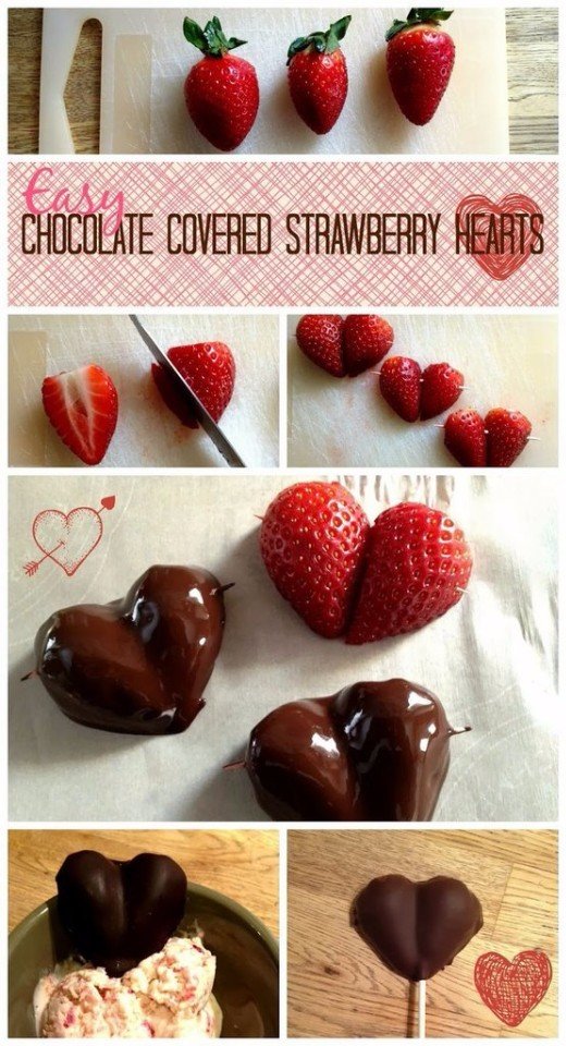 3.Corazones de fresa cubiertos de chocolate